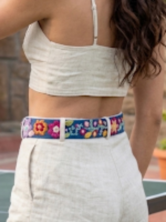 Vibrant Hand-Embroidered Floral Canvas Belt | Boho Artisan Style main image 6
